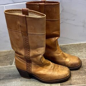 BROOKLINE VINTAGE BUTTERSCOTCH WESTERN  SQUARE TOE LEATHER BRAZIL MENS COWBOY 9D